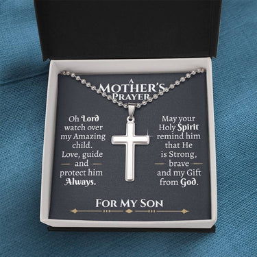 Mother's Prayer Son (Love Mom) Ball Chain Cross Necklace - Love You This Much